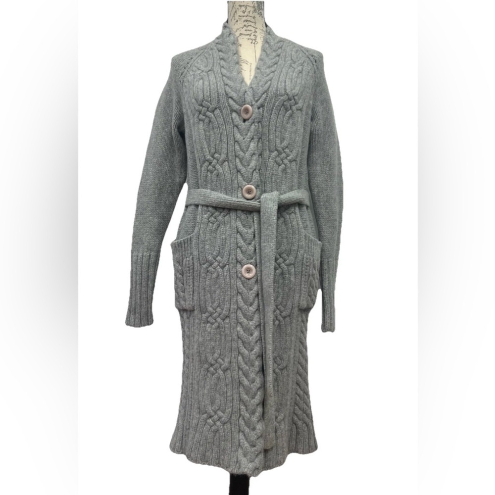 Gap Fisherman Cable Knit Cardigan Gray 100% Lambs Wool Button Front Women Large